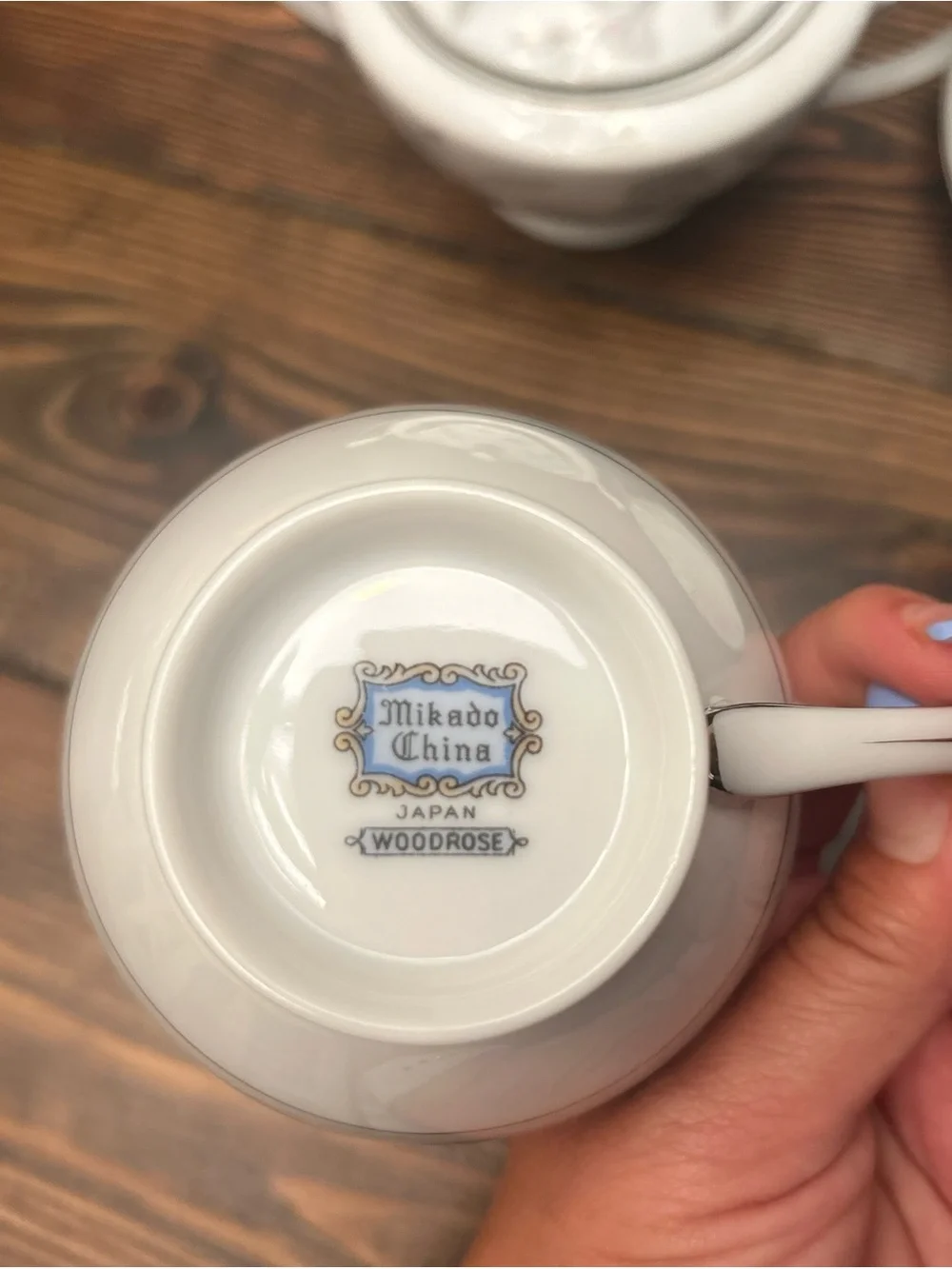 White Porcelain Tea Service with Silver Rose Trim